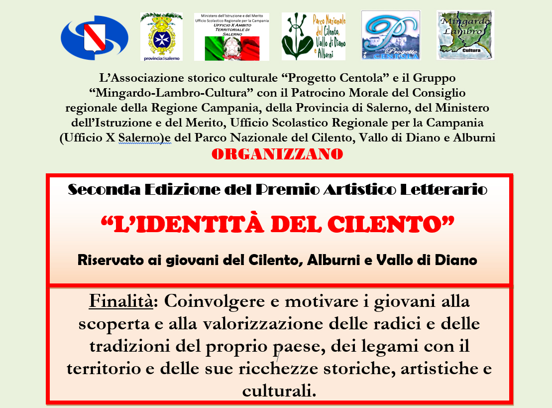 Seconda Edizione del Premio Artistico Letterario   “L’IDENTITÀ DEL CILENTO”